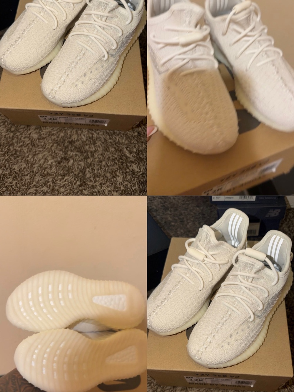 Yeezy Kids Cream/Tonal Knit Lace-Up Sneakers